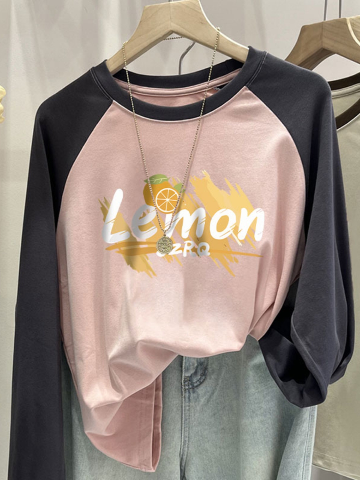 Contrast Color Raglan Bottoming Shirt for Women 2025 New Arrival Early Autumn Wear Silm Slim Looking Print Inner Wear Long Sleeve T-shirt Tops