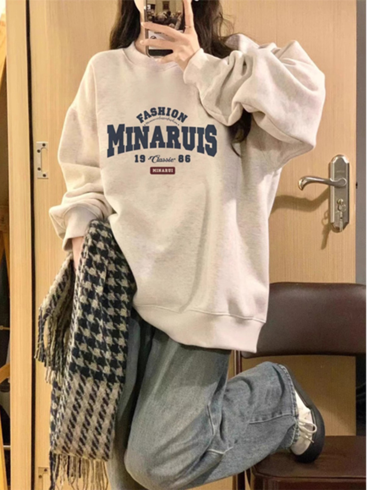 Plus Size Korean Style Idle Style round Neck Fleece-Lined Sweater Female 2025 Fall and Winter New Arrival Best Selling Loose Oversize Tops