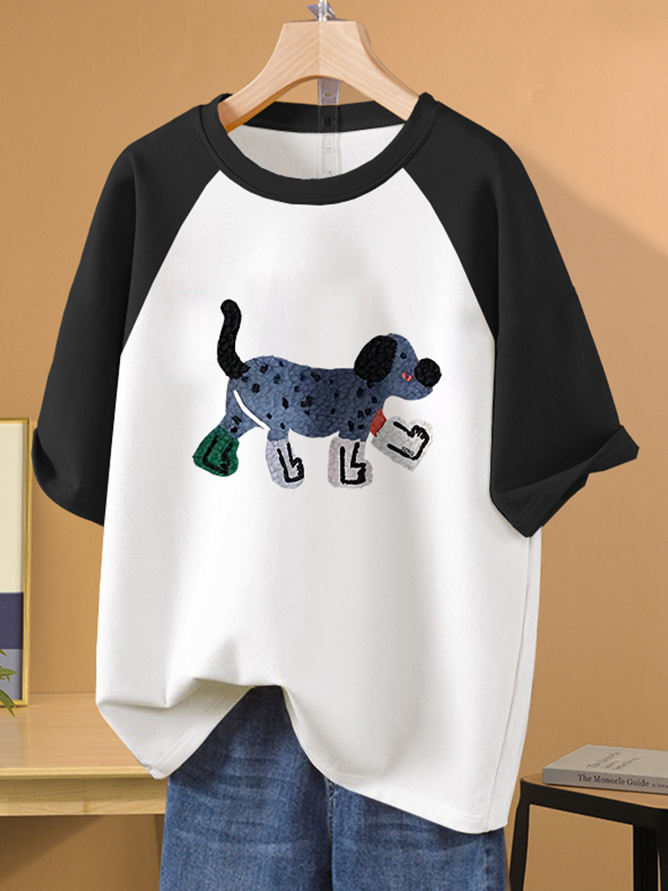 Korean Loose Contrast Color Plus Size 130.00kg T-shirt Baby Boy and Girl Summer Trendy Pure Cotton Short Sleeve Raglan Sleeve Stylish Couple's Tops