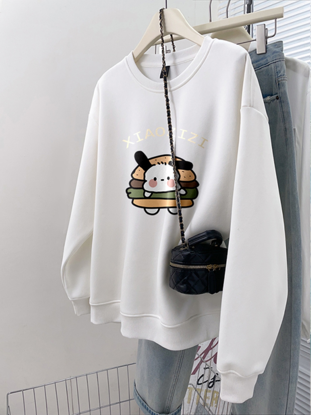 American Retro Chic round Neck Sweatshirt Female Plus Size Fall and Winter Fleece-lined Thickened Loose Long Sleeve Top Hooded Outwear Tide