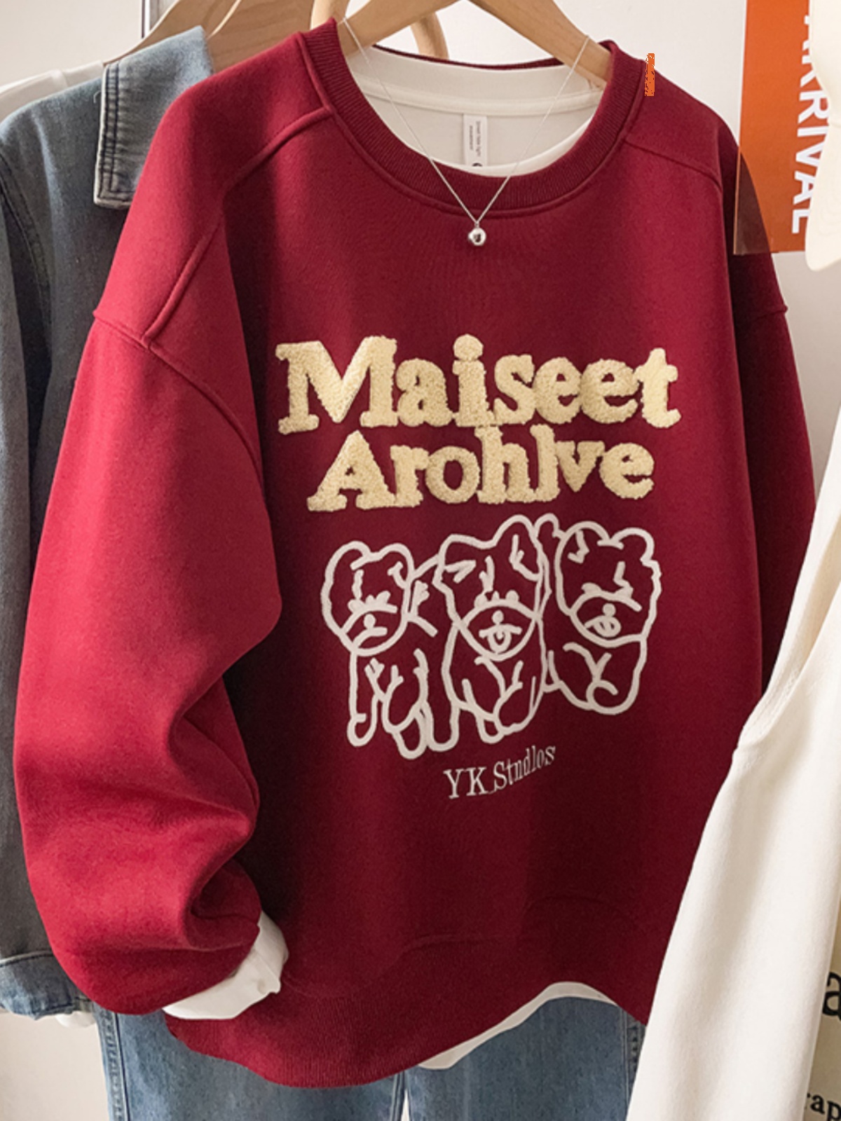 American Machine Embroidery Trendy Puppy Pattern Sweatshirt Female 2025 Autumn and Winter round Neck Fashion Fancy Tops