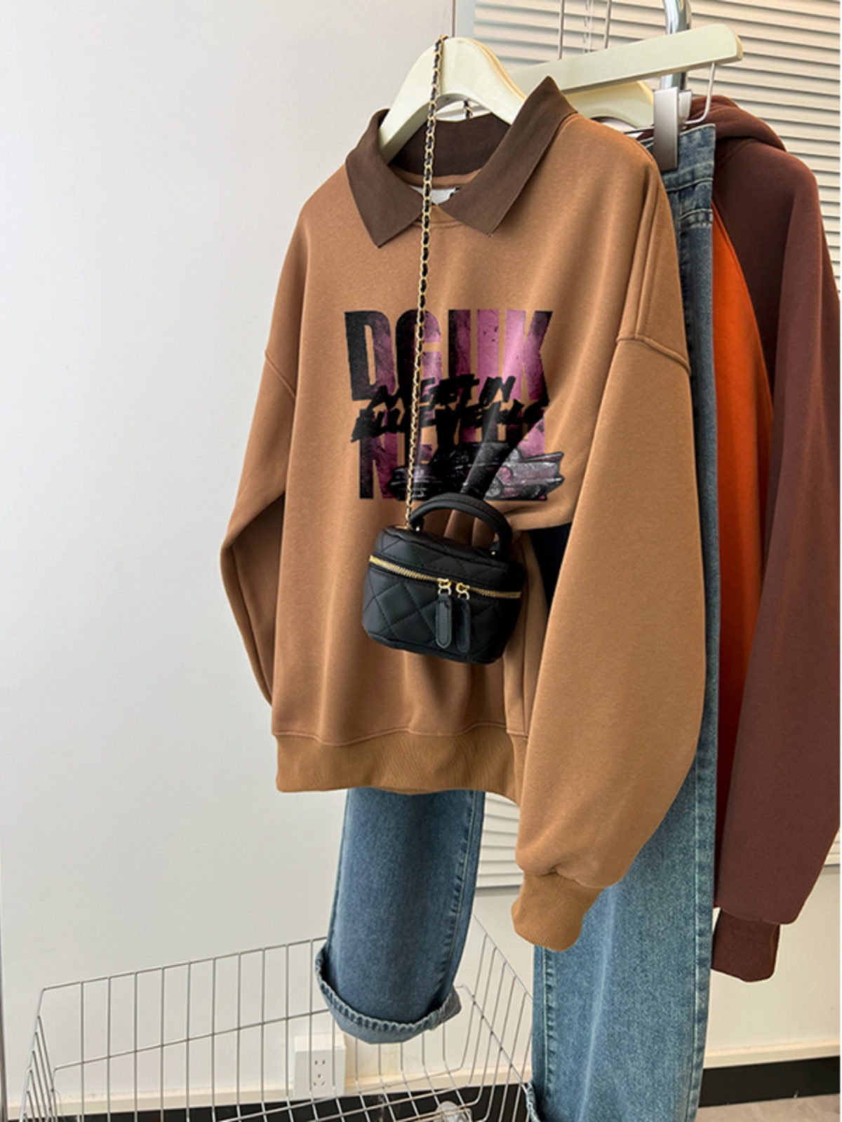 Plus Size Plus Size Ladies Loose Casual Belly Covering Polo Collar Fall and Winter Fleece-lined Thickened American Stylish Sweatshirt Women's Coat Fashion