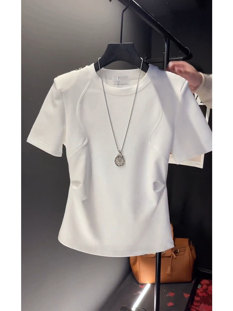 Shoulder White Short Sleeve T-Shirt 2025 New Arrival Summer Fancy Super Nice Slimming Youthful-Looking Short Unique Tops