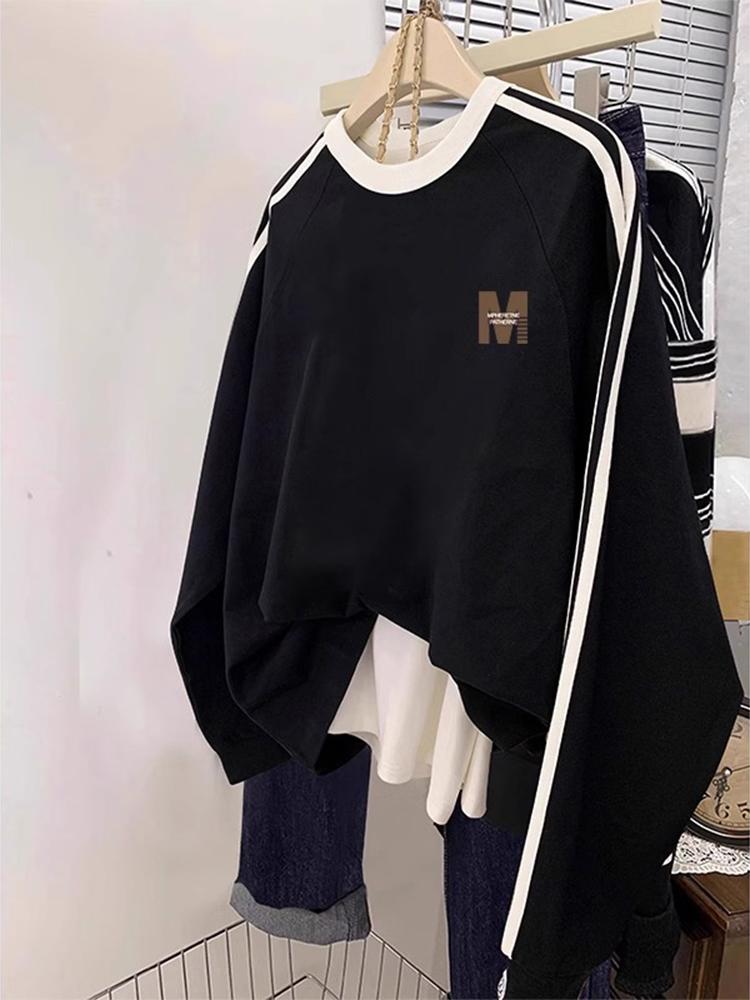 2025 New Arrival Three Bars Plus Size Velvet Padded Thickened Sweater Female Early Spring and Autumn Idle Style Hooded Petite Top