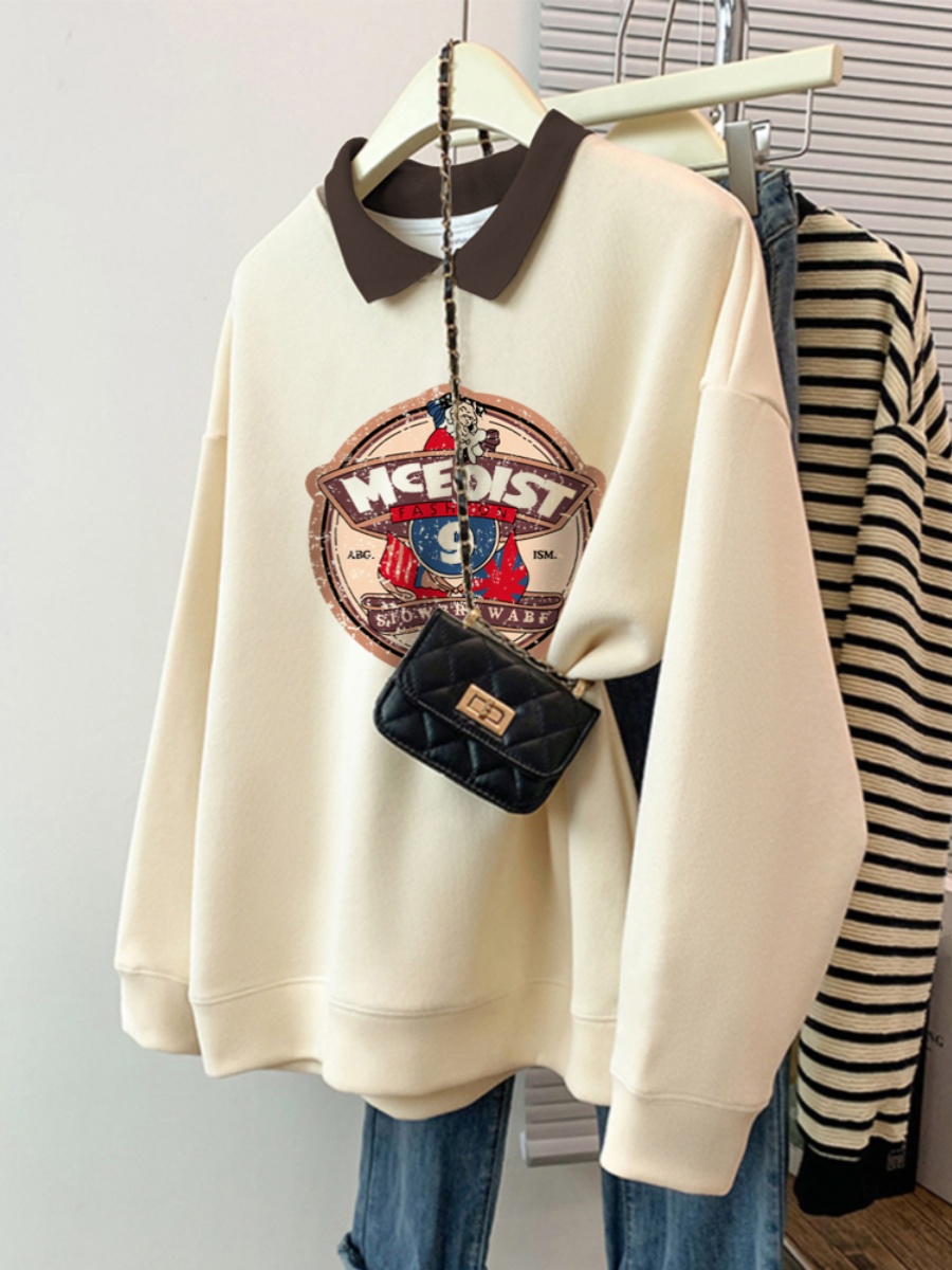 Fall and Winter Fleece-lined Loose-Fitting Slim-Fit Pullover Women's Long Sleeve Jacket 2025 New Arrival Best Selling Polo Collar Plus Size Oversized Girls' Top