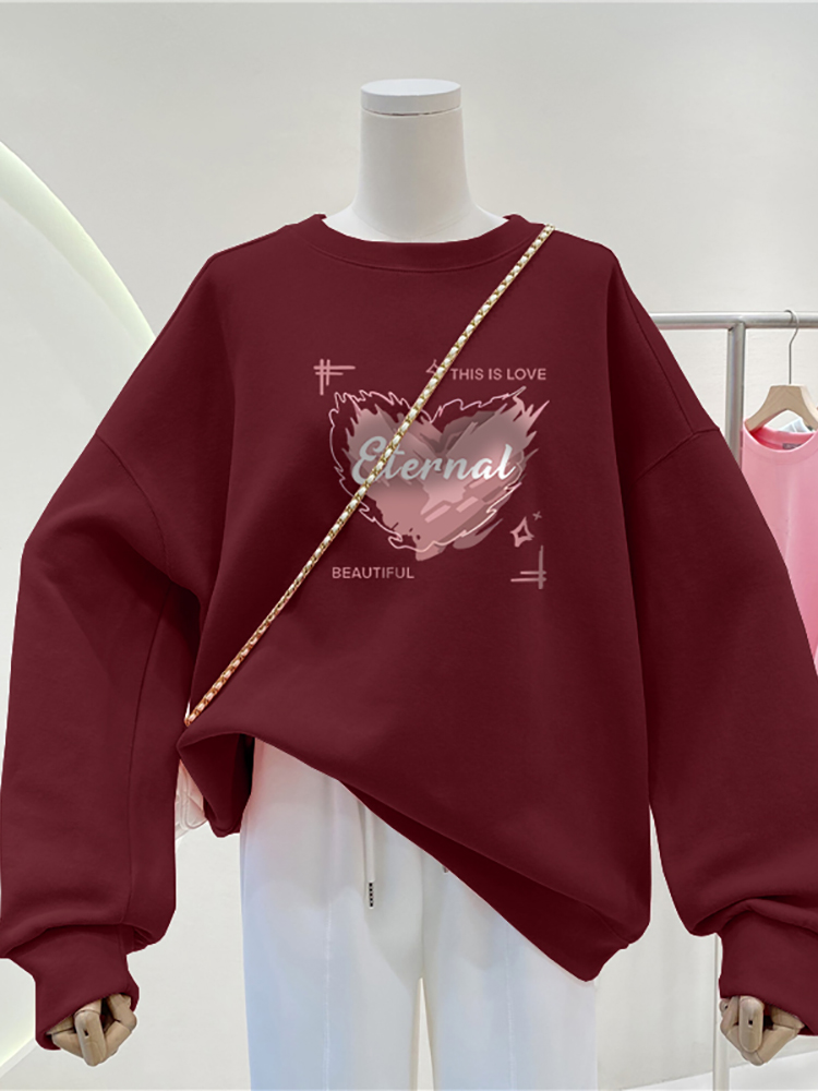 Fall and Winter Plus Size Plus Size Ladies Loose round Neck Sweatshirt Female 2025 New Arrival Fleece-lined Thickened Loose and Lazy Style Coat Top