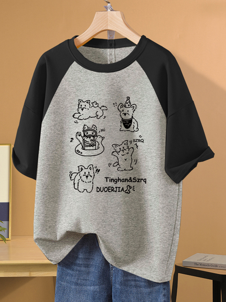 Raglan Sleeves Contrast Color Short sleeve T-shirt Women Loose Cotton Plus size women clothing Chubby Girl Design Sense Niche Slimming Top Trendy