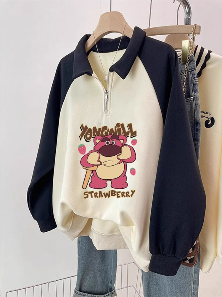 Half Zipper Polo Collar Plus size Fleece-lined Thickened Hoodless Hoodie Women Autumn and Winter New Small Lapel Top Outerwear