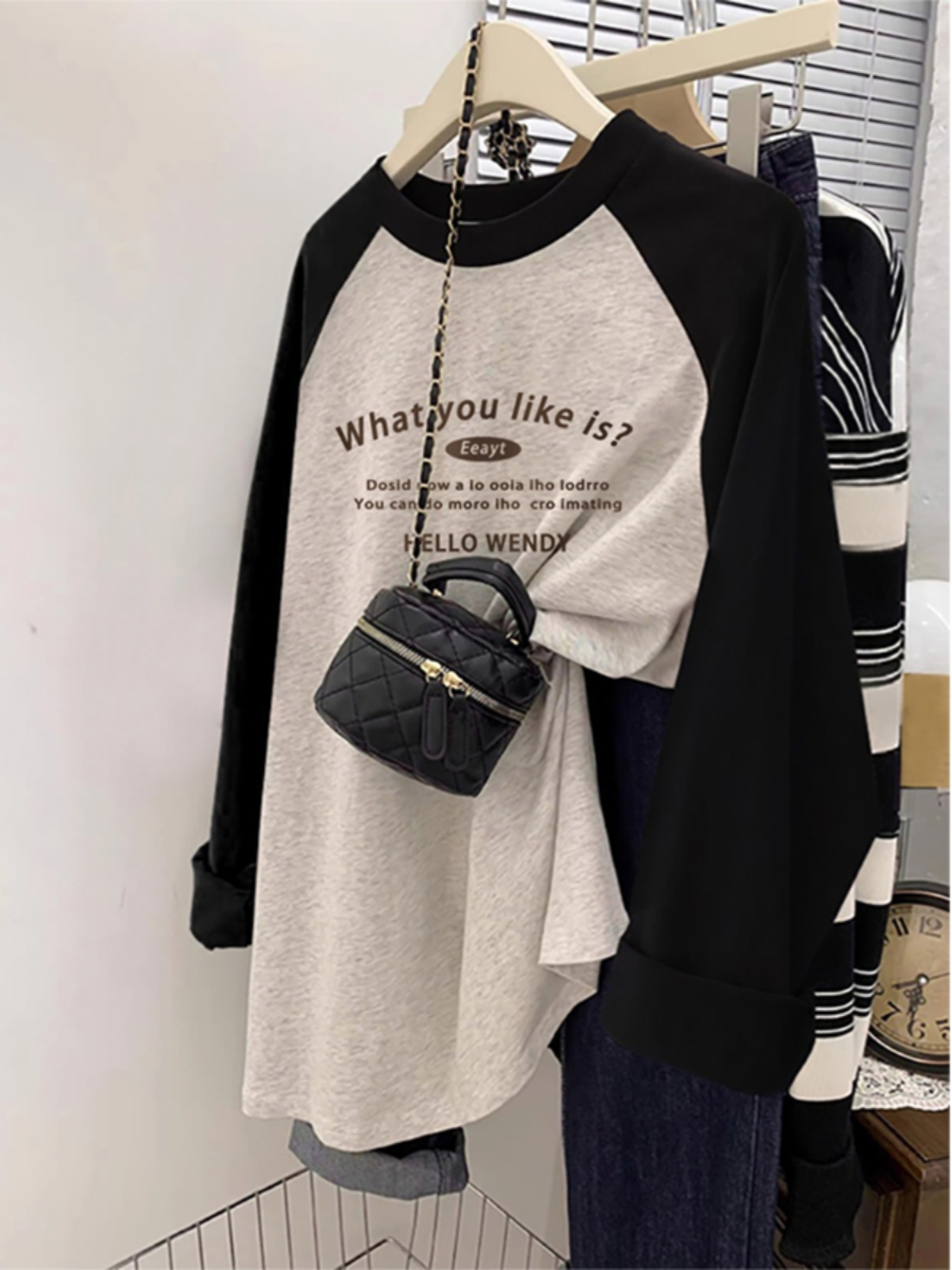 American Retro Raglan Long Sleeves T-Shirt Women's Fall and Winter Brushed New Arrival Plus Size Plus Size Ladies Slim Looking Inner Bottoming Shirt Tops