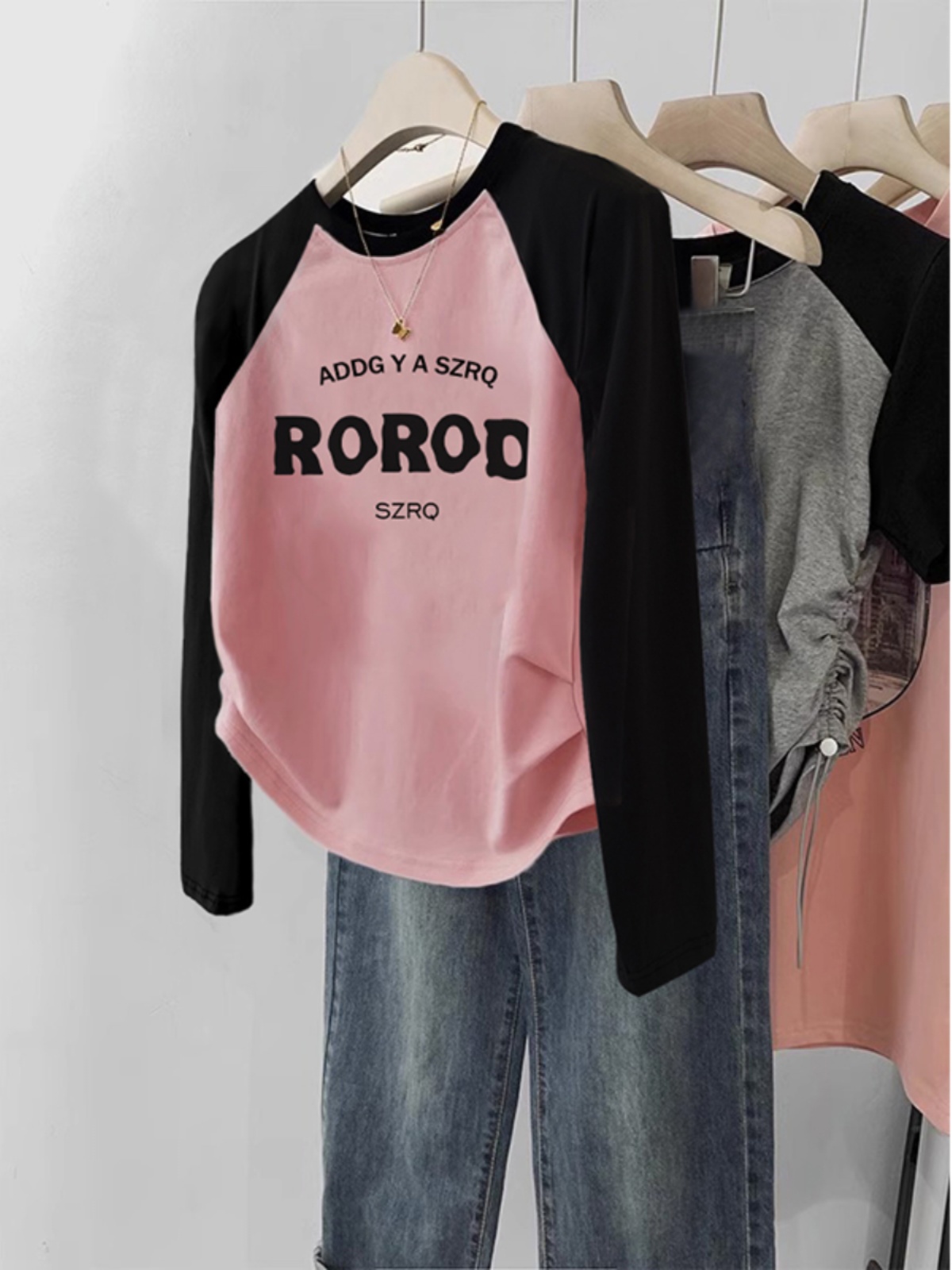 T-Shirt Plus Size 2025 Spring & Fall New Design Sense Niche Style Raglan Long Sleeves American Retro Silm Short Top Clothes
