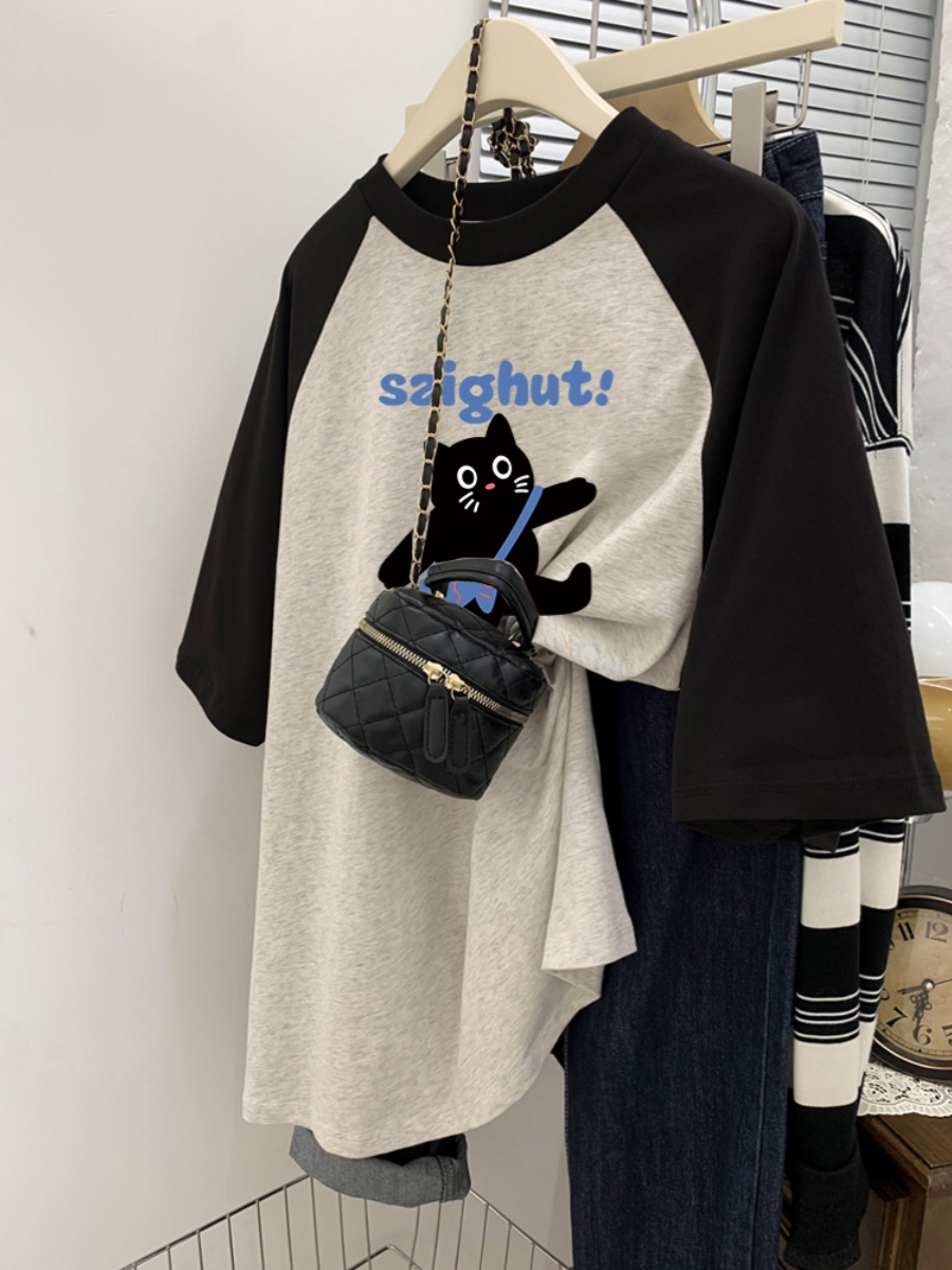 Fashion Brand T-shirt Women's Summer New Arrival Best Selling Plus Size Women's Raglan Sleeve Tops Ins Trendy Retro Cartoon Print Short Sleeve