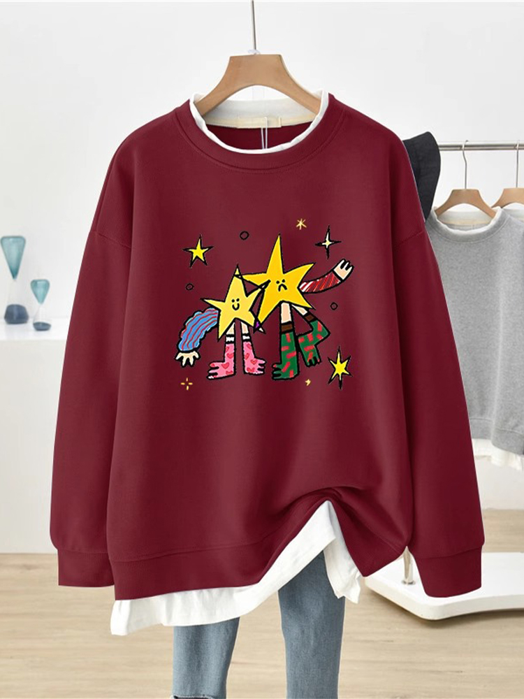 Fake Two-Piece Red Festive Sweatshirt Female Early Spring and Autumn 2025 New Arrival Fleece-lined Thickened Plus Size Mid Length Long Length Jacket