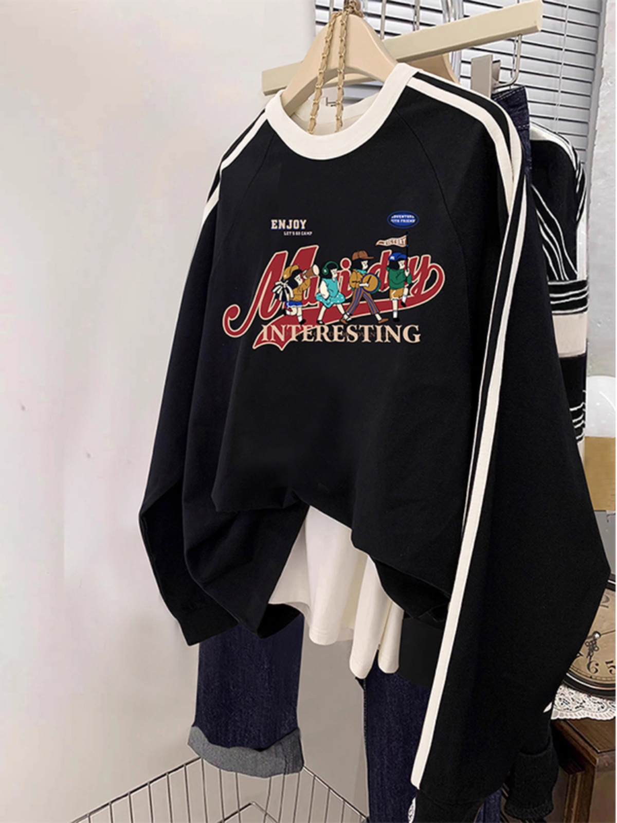 China Trendy round-Neck Non-Hoodie Sweatshirt Plus Size Women's Clothing Plus Size Ladies Fancy Idle Style Autumn and Winter Wild Loose Top Wear
