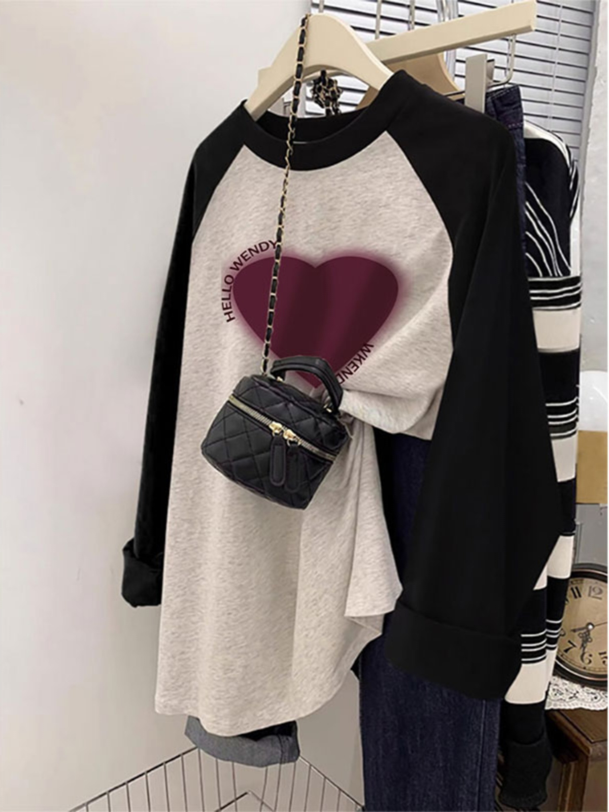 Raglan Sleeve American Retro Spring & Fall New Arrival Plus Size Loose Plus Size Ladies Long Sleeves T-shirt Female Slim Looking Belly Covering Base Tops