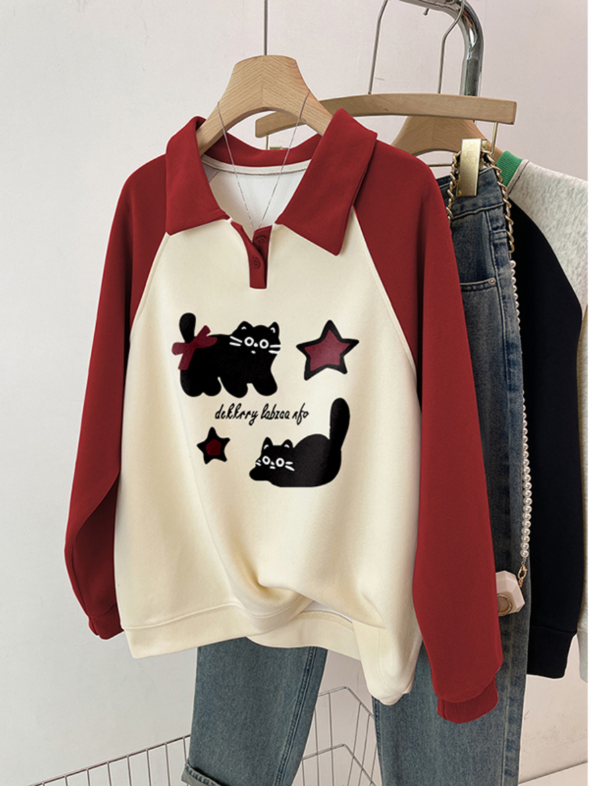 Autumn and Winter Stylish Fleece-lined Polo Collar Sweatshirt Female New Arrival Plus Size Plus Size Ladies American Oversize Coat Top