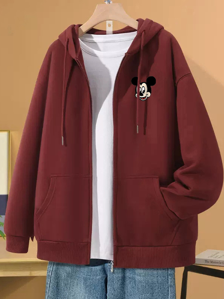 American Retro Mickey Hooded Loose Cardigan Sweatshirt Female Fall and Winter 2025 New Arrival Best Selling Oversize Outwear Tide