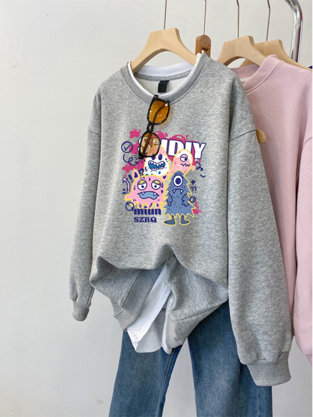 Plus Size Plus Size Ladies False Two-Piece Sweaters Female 2025 Autumn Winter New Coat Hooded Oversize American Retro Tops