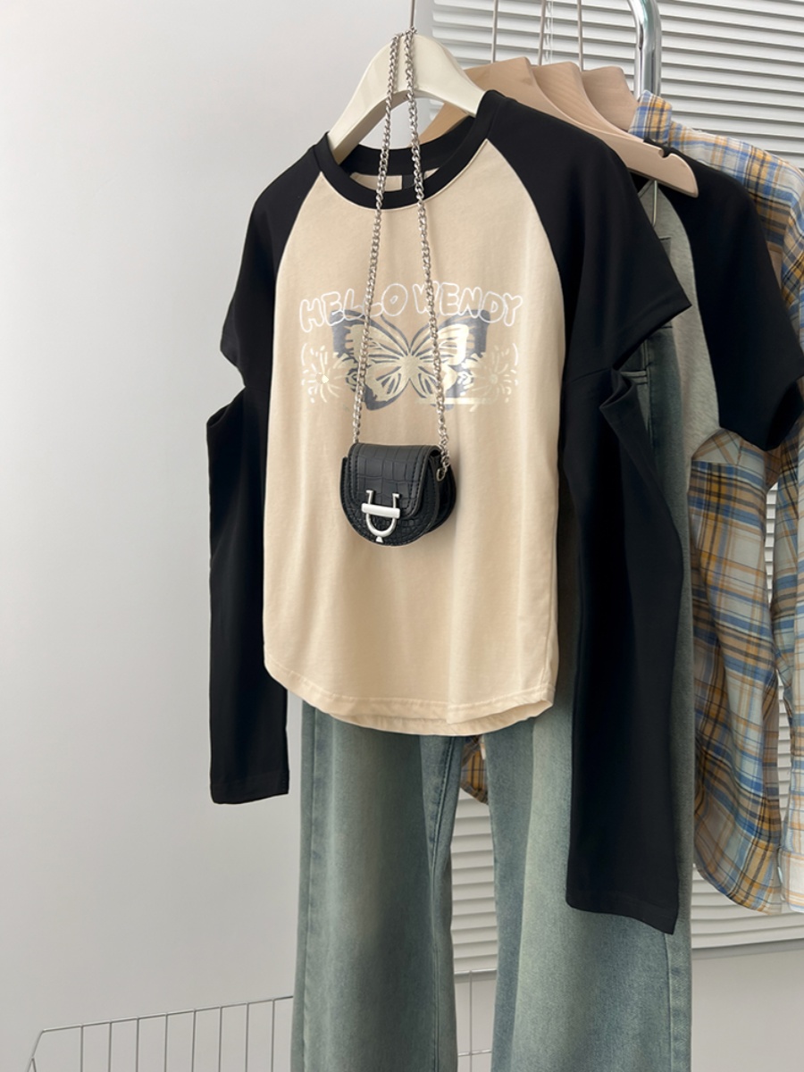 Spring & Fall New Arrival Long Sleeves Oversized Loose-Fitting T-shirt Women's American Stylish Niche Style Raglan Casual Figure Flattering Belly-Covering Tops