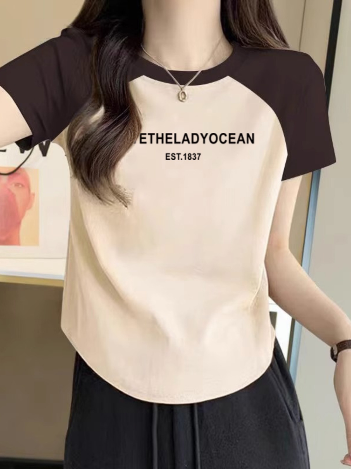 Shoulder Short Summer Pure Cotton T-shirt Women's Short Sleeve 2025 New Arrival Plus Size Plus Size Ladies Raglan Sleeve American Retro Tops