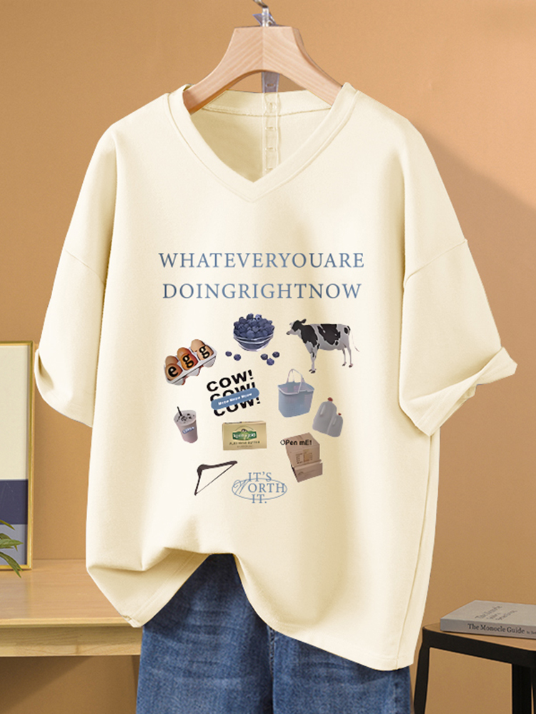 V Neck Loose Pure Cotton Summer 2025 New Arrival Best Selling Short Sleeve T-shirt Female Plus Size Plus Size Ladies Slim Looking Belly Covering Half Sleeve Tops