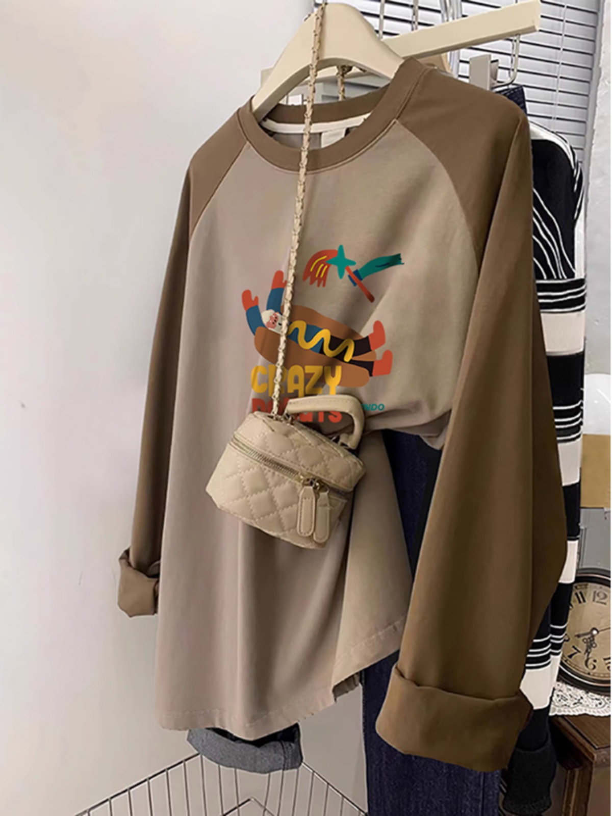Raglan Plus Size Loose Slimming Long-Sleeved T-shirt Female 2025 New Arrival American Stylish Plus Size Ladies Spring and Autumn Base Tops