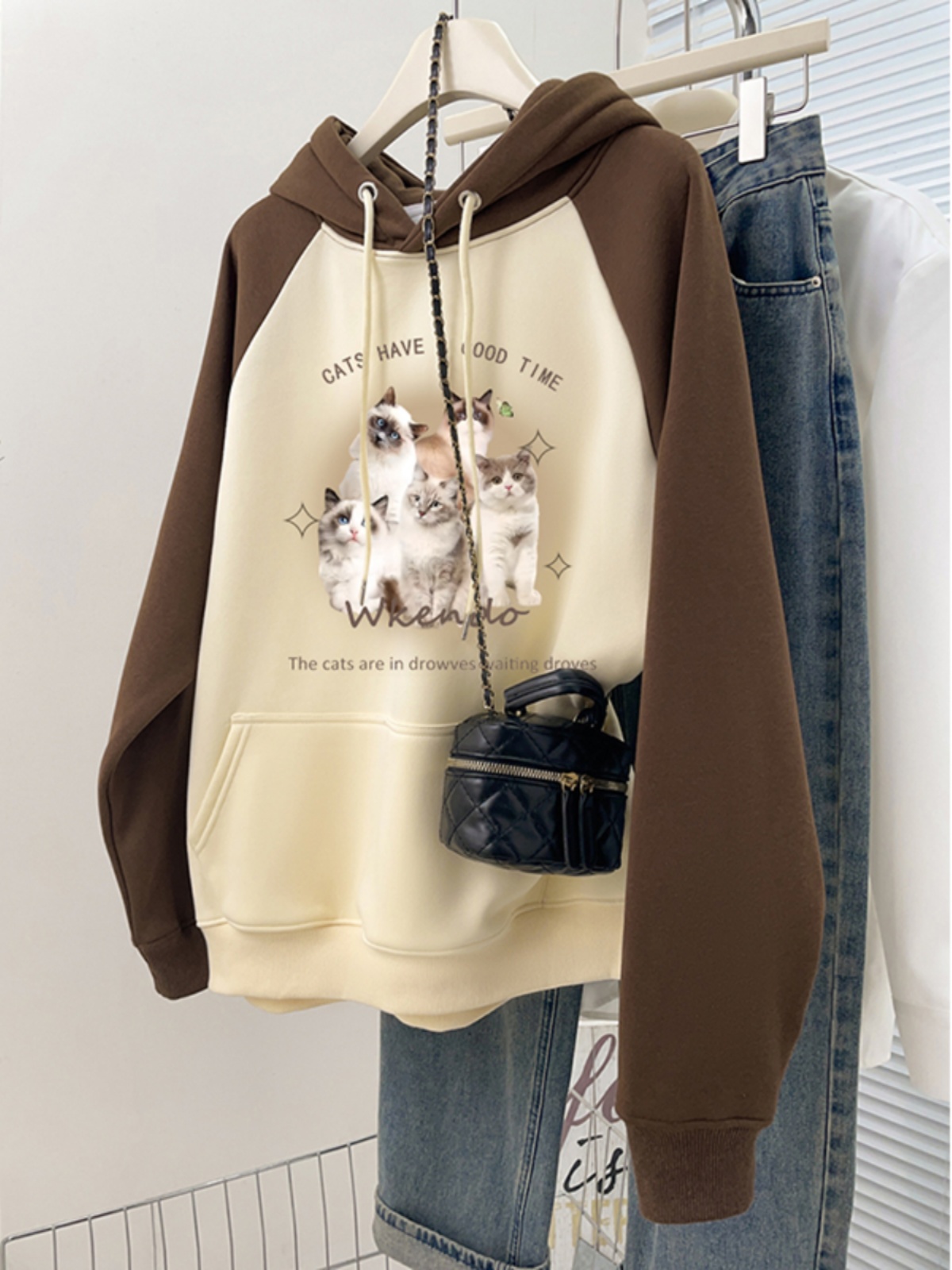 American Retro Hooded Sweatshirt Female New Arrival Fall and Winter Velvet Padded plus Size Loose Hong Kong Style Chic Idle Style Jacket