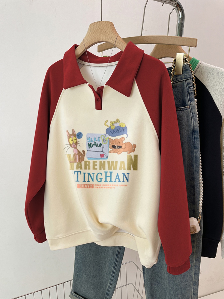 Polo Collar Sweatshirt Women's Long Sleeve Fall and Winter Fleece-lined 2025 New Arrival Women's Clothing Fashion Design Blouse Hooded Outwear Fashion