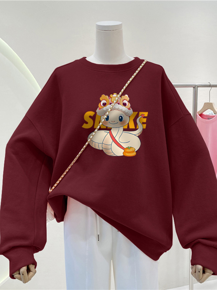 Couple Clothes Plus Size Red Snake Year Birth Year Velvet Padded Thickened Sweater Men and Women Oversize Hooded Coat Top