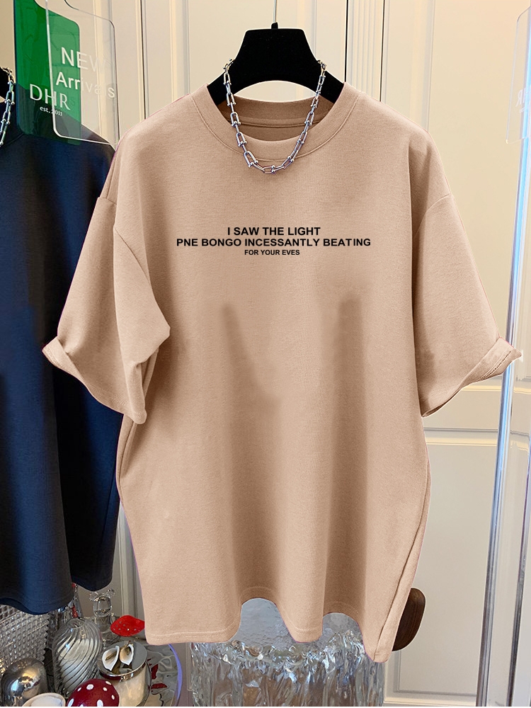 Plus Size Plus Size Ladies Slim Looking Belly Covering Pure Cotton Short Sleeve T-shirt for Women Stylish Niche Style Oversize Shoulder Half Sleeve Tops