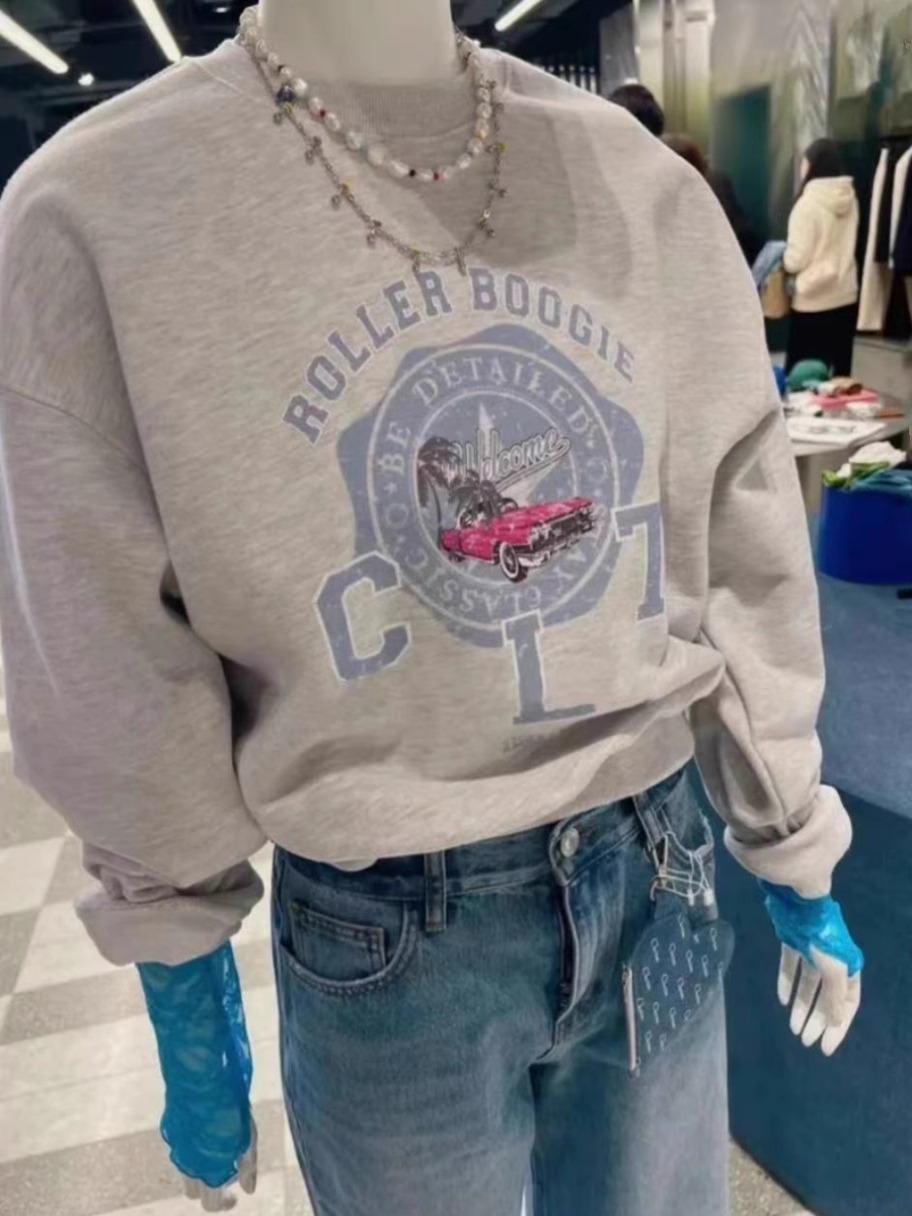 Casual Printed Round Neck Hoodie - Spring Thin Loose Long Sleeve Pullover
