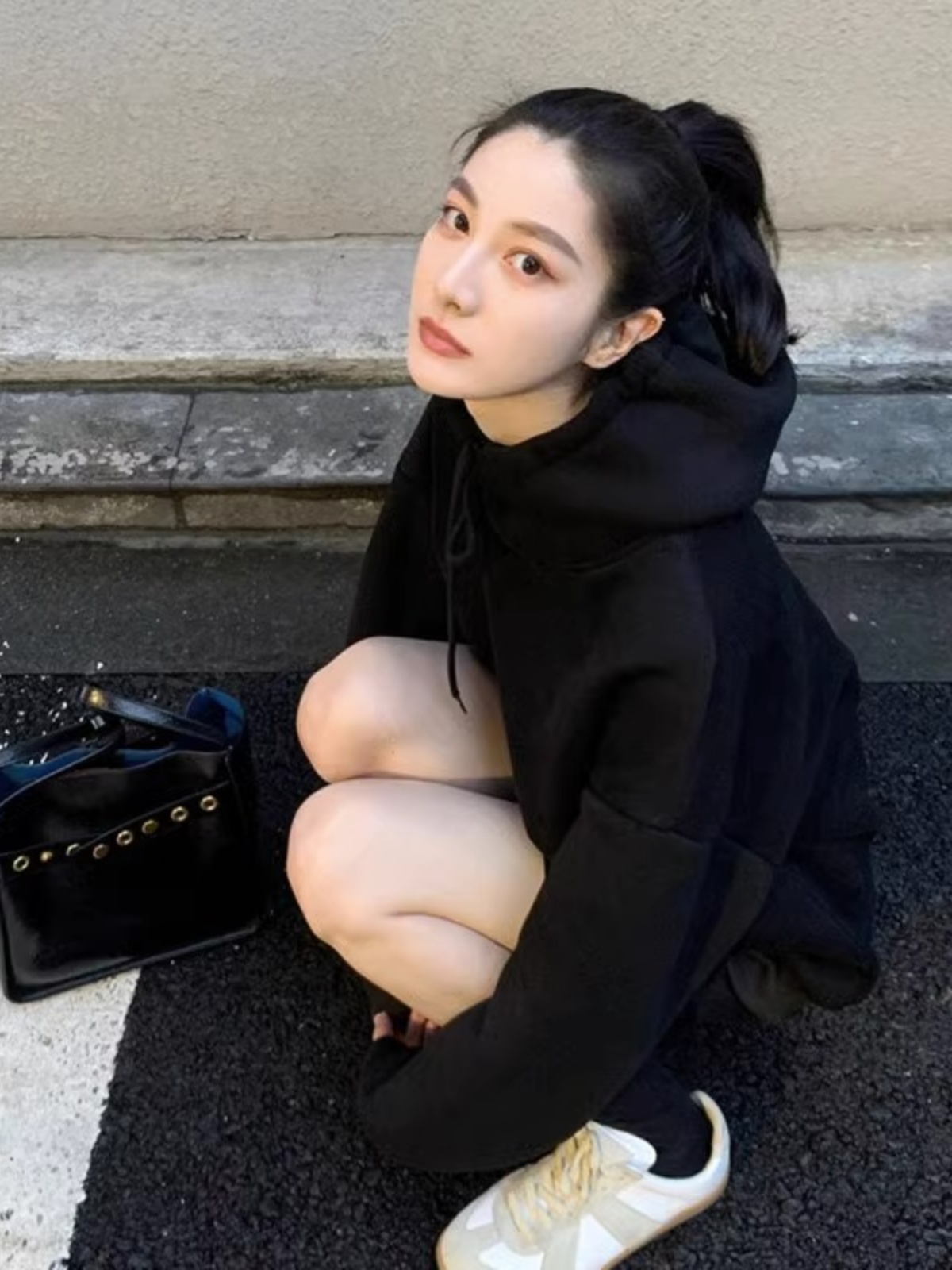 American Retro Black Hoodie Women's Spring & Fall Thin Niche Style Cold Series Fancy Loose Lazy Coat