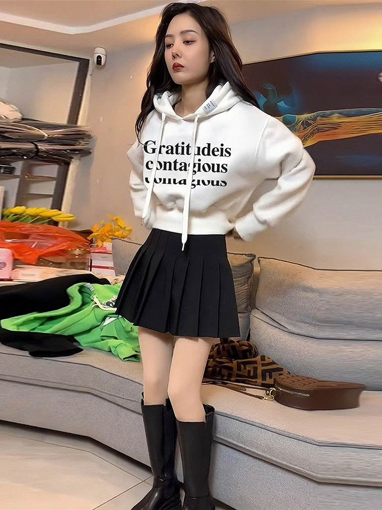2025 New Arrival Best Selling Short American Hooded Sweatshirt Women's Spring and Autumn Western Style Youthful-Looking Thin Inner Match Outerwear Top