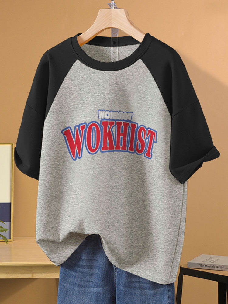 Shoulder Short Sleeve Women's 2025 Summer Pure Cotton American Retro T-Shirt Contrast Color Raglan T-shirt Loose Plus Size Base