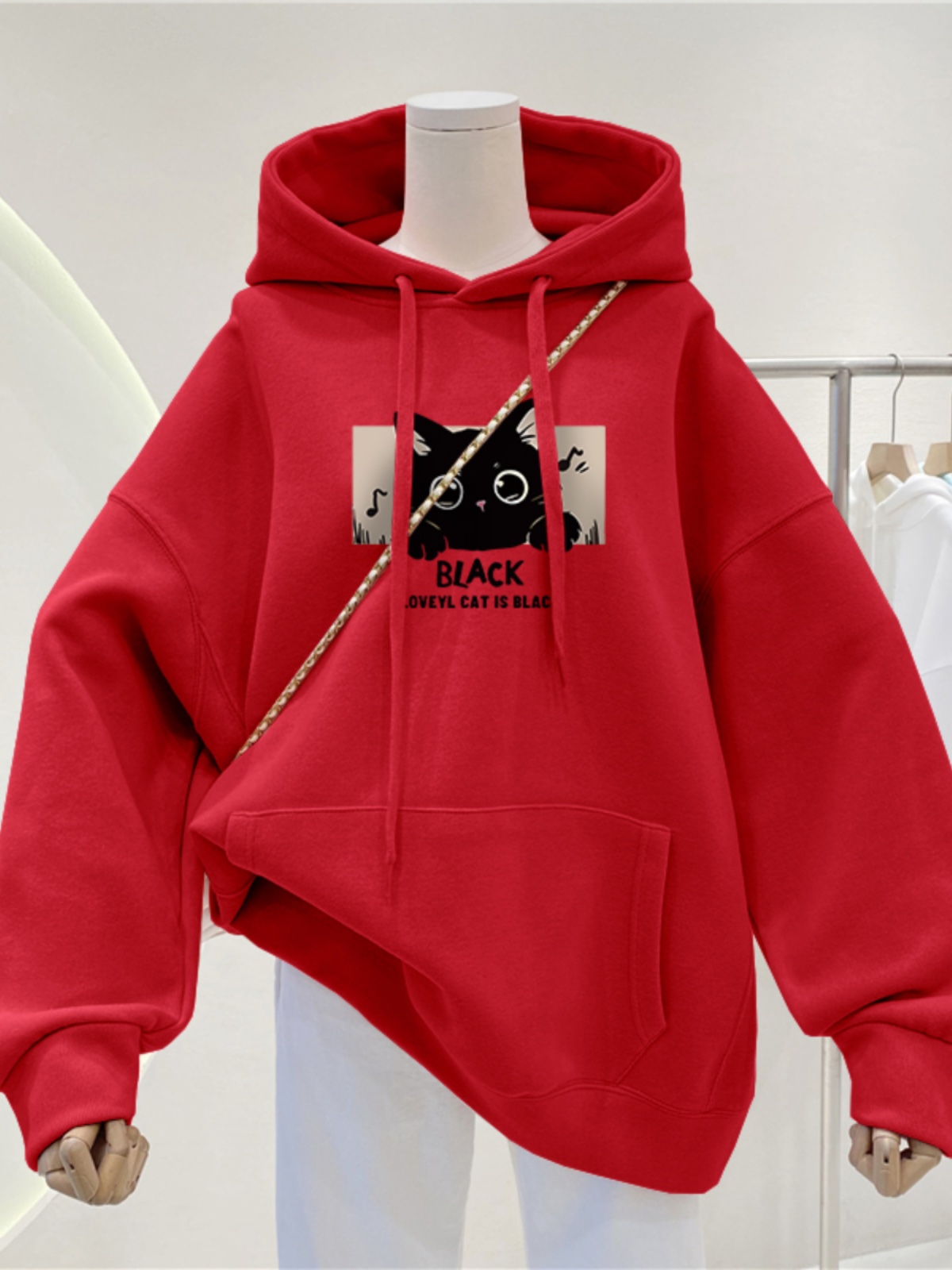 2025 New Arrival Best Selling Autumn Winter Red Hooded Sweatshirt Women's Idle Style Plus Size Plus Size Ladies Fleece Padded Coat Hoodie Tops