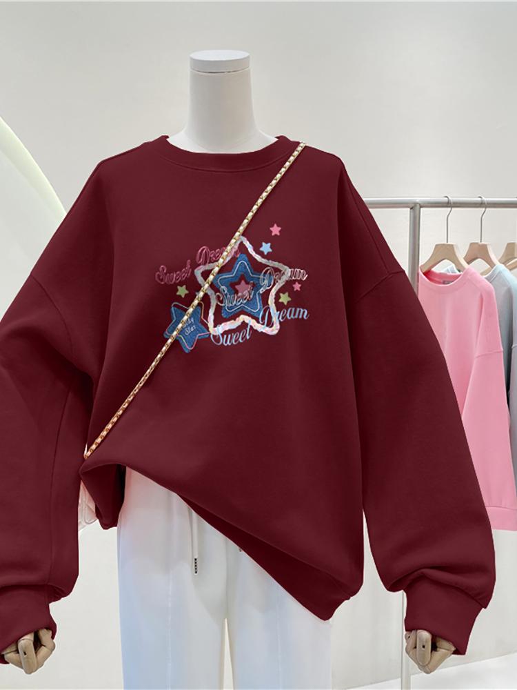 Loose and Lazy Style round Neck Sweatshirt Female Fleece-lined Thickened Autumn and Winter 2025 New Arrival Best Selling Small Plus Size Tops