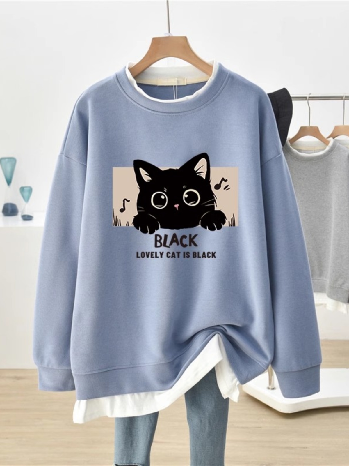 Mid Length Long Length Tops Women's Hip-Covering Trendy Fake Two Pieces Hoodless Sweater Women's Plus Size Plus Size Ladies Fall and Winter Fleece Padded Coat Fashion