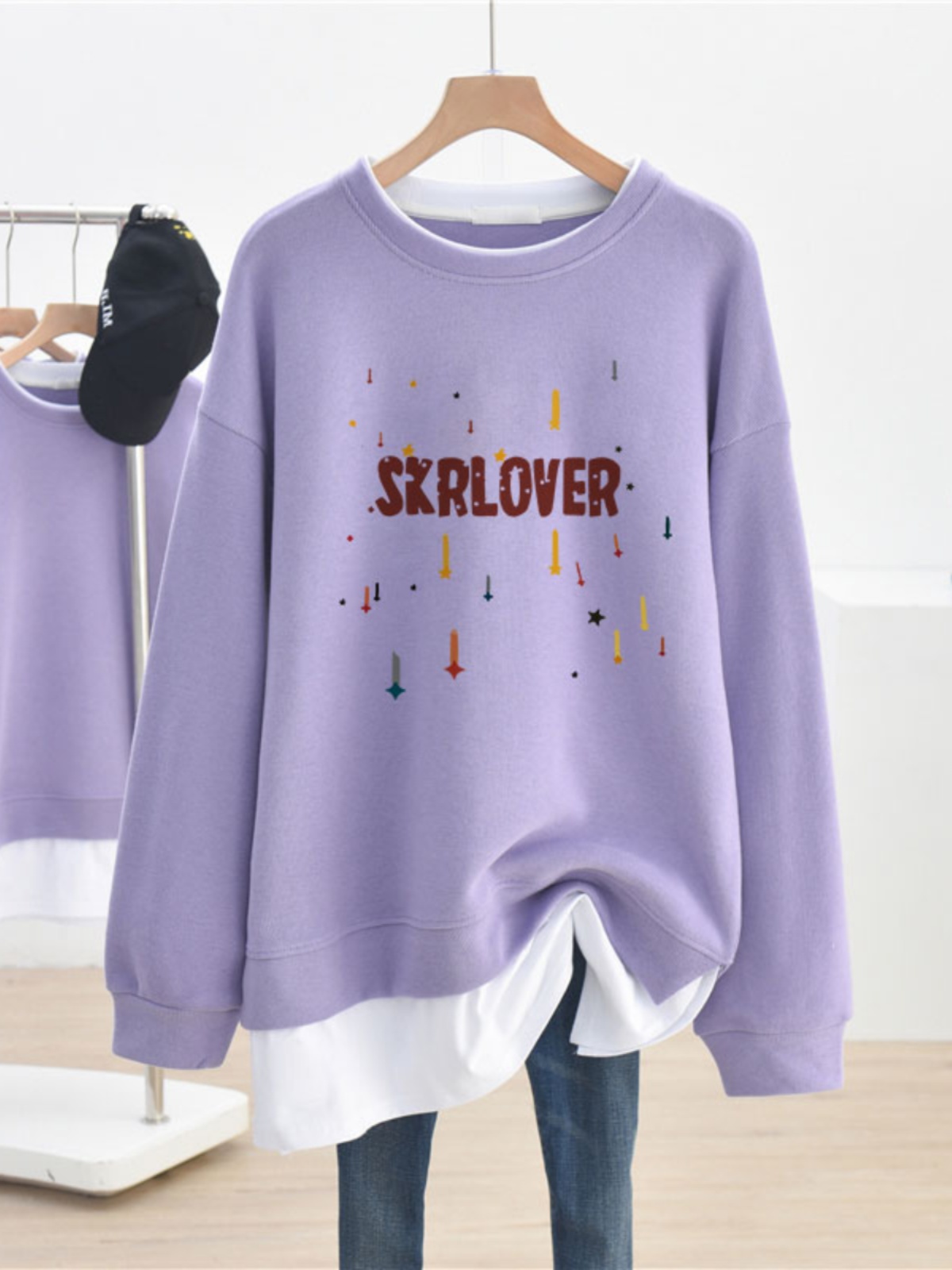 Autumn and Winter New Arrival Oversize Plus Size Fleece-lined False Two-Piece Sweaters Women's Casual Easiest for Match Chubby Girl Jacket Top Clothes