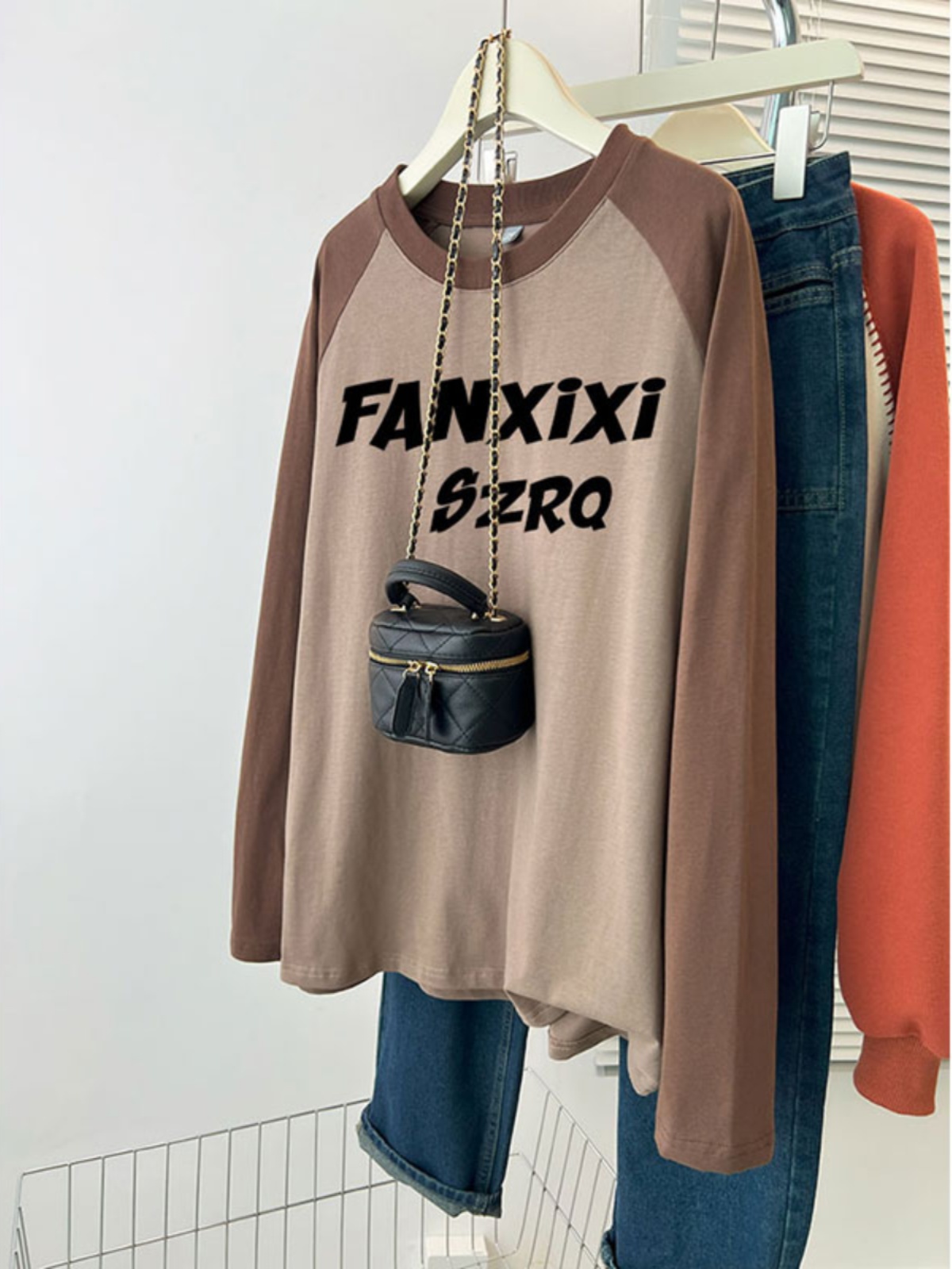 Spring & Fall Contrast Color Raglan Long Sleeves T-Shirt Women's Loose Plus Size Plus Size Ladies Inner Bottoming Shirt Stylish Niche Style Top Clothes