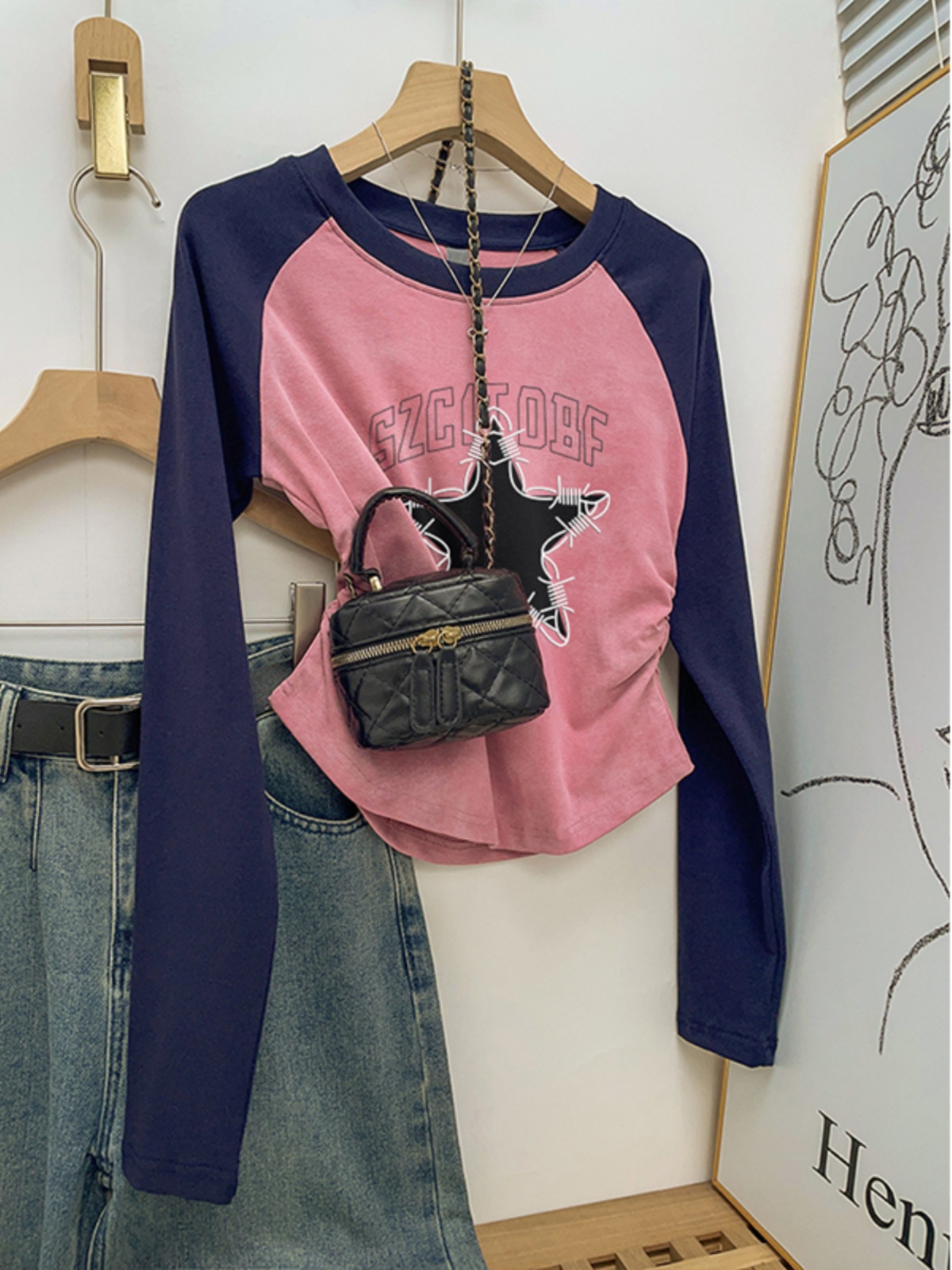 Stylish Niche Style Raglan Long Sleeves T-Shirt Women's Spring & Fall Bottoming New Plus Size Plus Size Ladies Short Slim-Fit Underwear Top