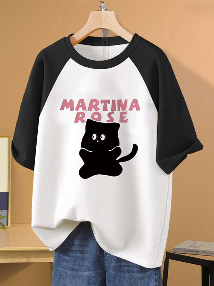 Plus Size Plus Size Ladies Raglan Contrast Color Short Sleeve Women's Summer Pure Cotton Shoulder T-Shirt Women's Stylish Niche Style Casual Fashion