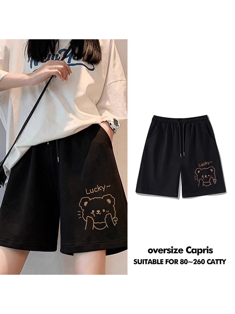 Summer Wide Leg Shorts Women's Sports Loose Slim Looking Thin Straight Pants 100.00kg Plus Size Ladies Pure Cotton Plus Size Cropped Pants