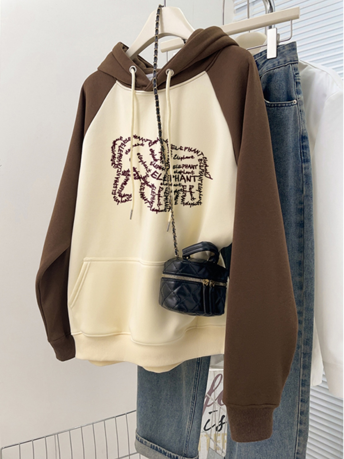 Plus Size Plus Size Ladies Women's Clothing American Retro Raglan Hooded Sweatshirt Women's Fall and Winter Fleece-lined Thickened Stylish Niche Style Outwear