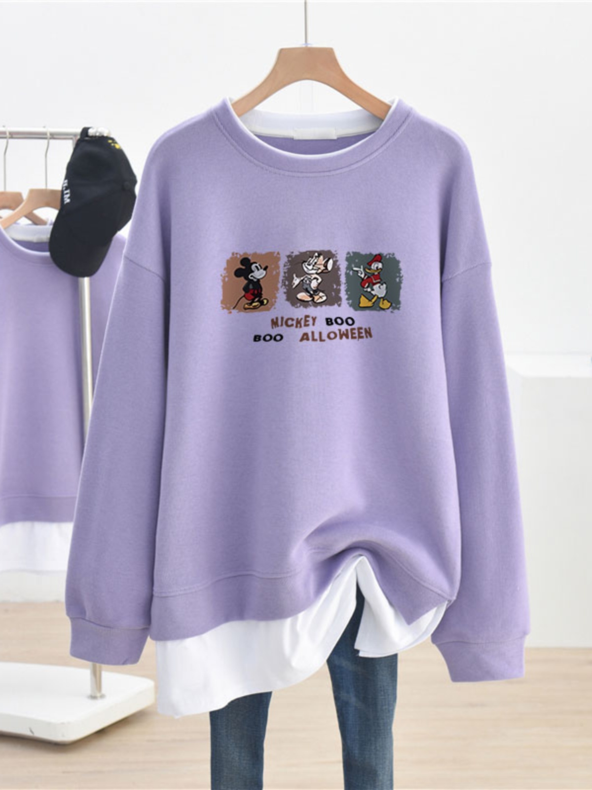Korean Style Idle Style round Neck False Two Pieces Autumn and Winter Fleece Sweater Women's 2025 New Arrival Plus Size Plus Size Ladies Hooded Top Clothes