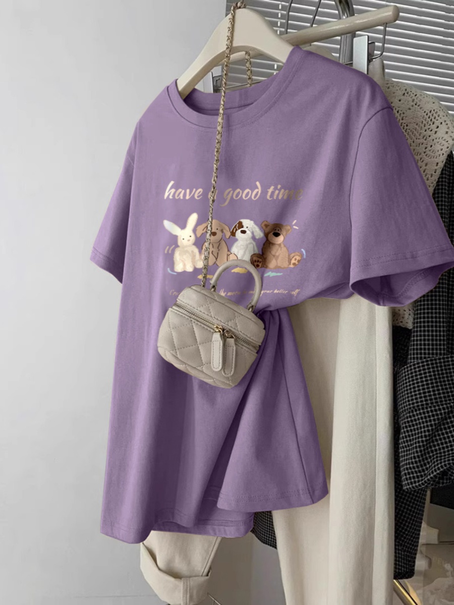 Summer Plus Size New Arrival Short-Sleeved T-shirt for Women Pure Cotton American Retro Niche Design Loose 100.00kg Oversized Girls' Top
