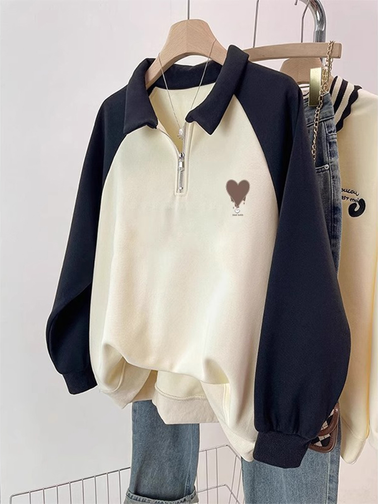 Plus size Chubby Girl Loose Polo Collar Fleece-lined Thickened Hoodie Women American Oversize Hoodless Outerwear Top Clothes Fashion