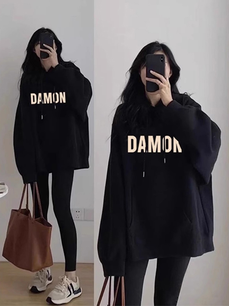 Autumn/Winter Plus Size Loose Oversize Hoodie - Fleece-lined Thickened Chubby Girl Slimming Small Outerwear Top