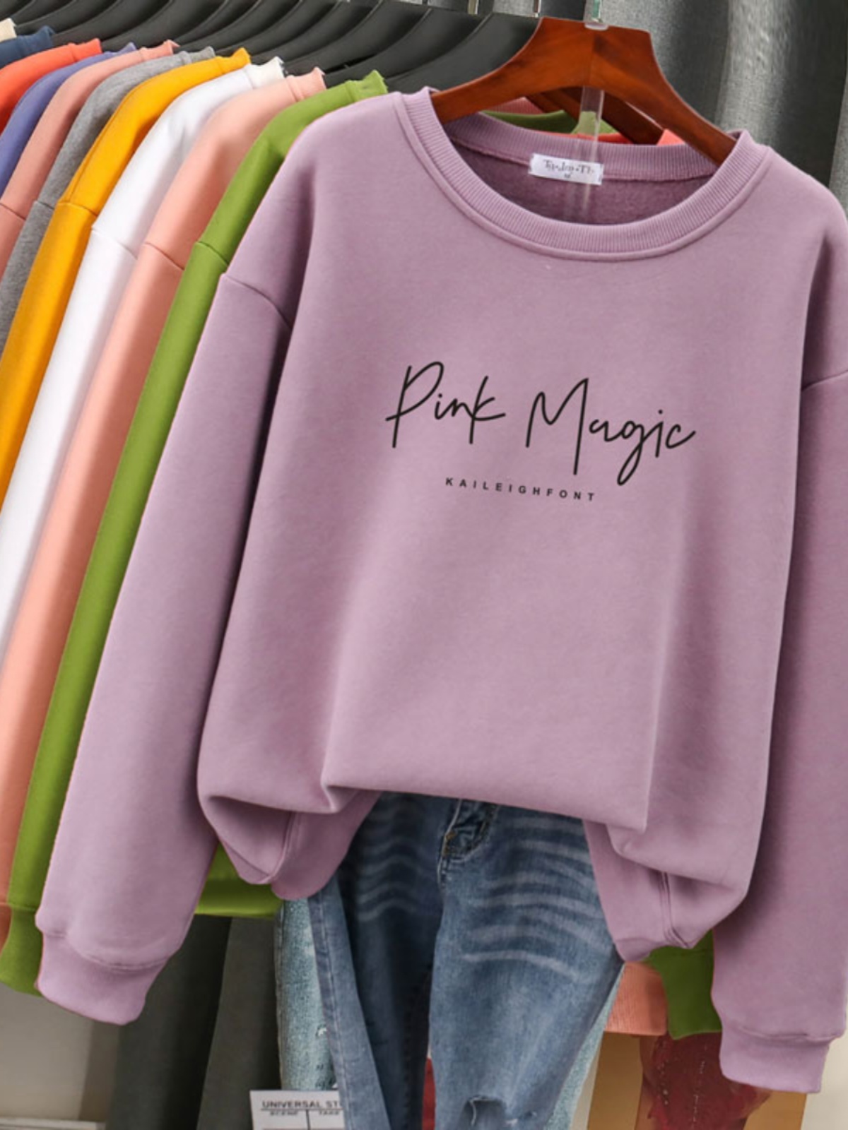 round-Neck with Fleece Lining Loose Ins Thin Women's Sweater
