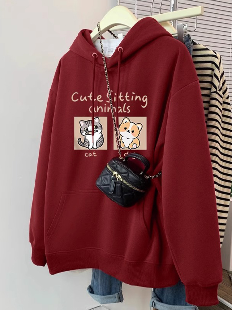 Autumn and Winter New Arrival American Retro Hooded Sweatshirt Female Oversize Plus Size Loose and Lazy Style Small Coat