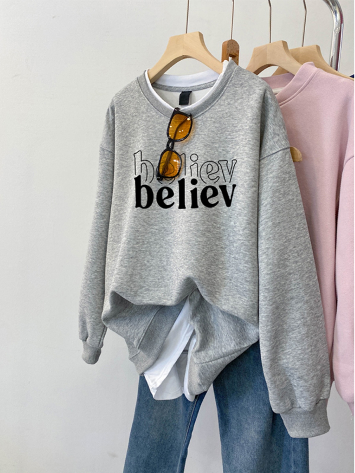 False Two-Piece Sweaters Women 2025 New Arrival Plus Size Plus Size Ladies Loose Fall and Winter Fleece-lined American Retro Slim Looking Belly Covering Outwear