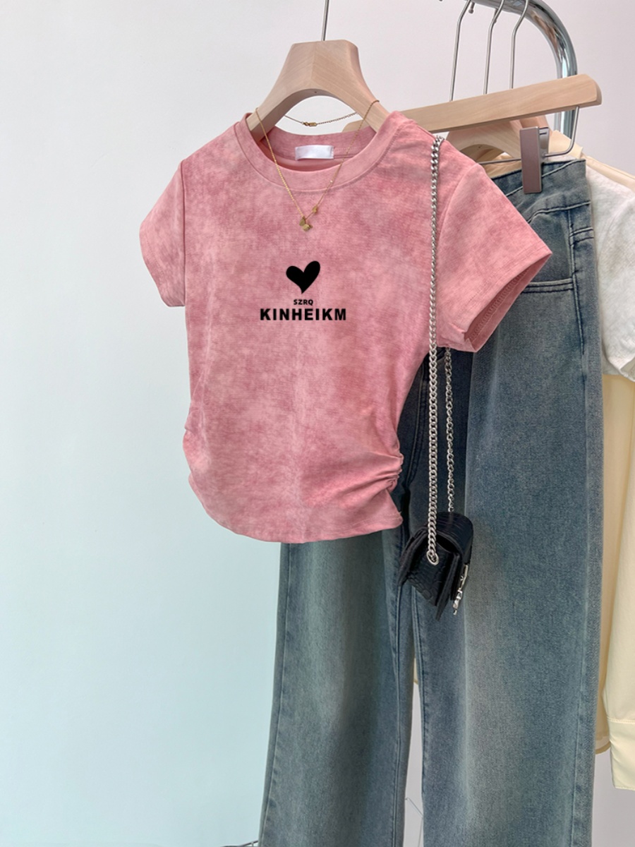 Plus Size Women's Summer New Arrival Slightly Oversized Girls Silm Slim Looking Short Sleeve T-shirt Unique Chic Niche Style Tie-Dye Top Clothes